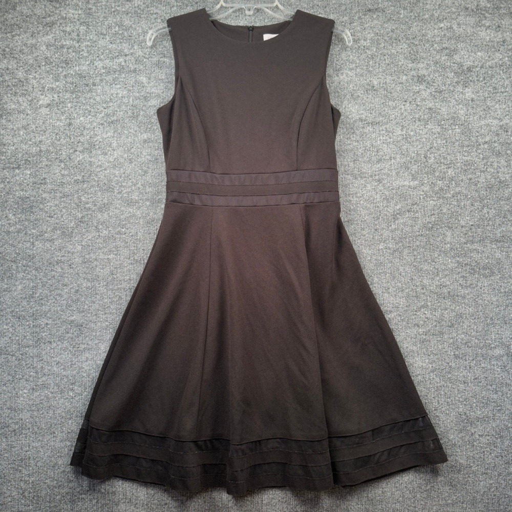 Calvin Klein Womens Black Sleeveless Mesh Hem Fit and Flare Dress Size 8